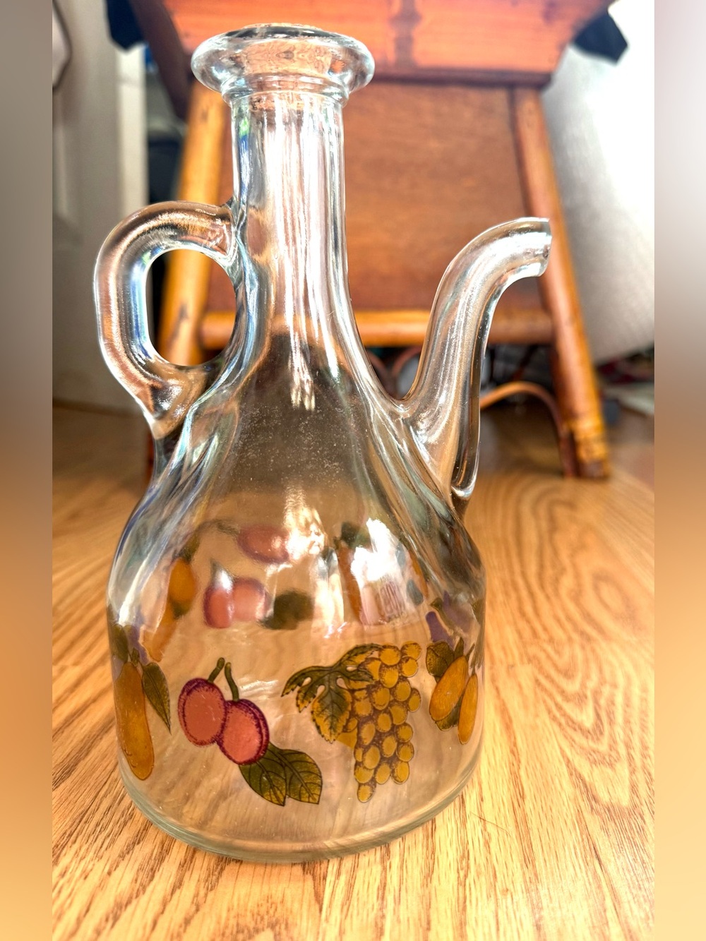ITALIAN- CERVE Clear Glass Fruit Design Cruet Oil Vinegar Bottle